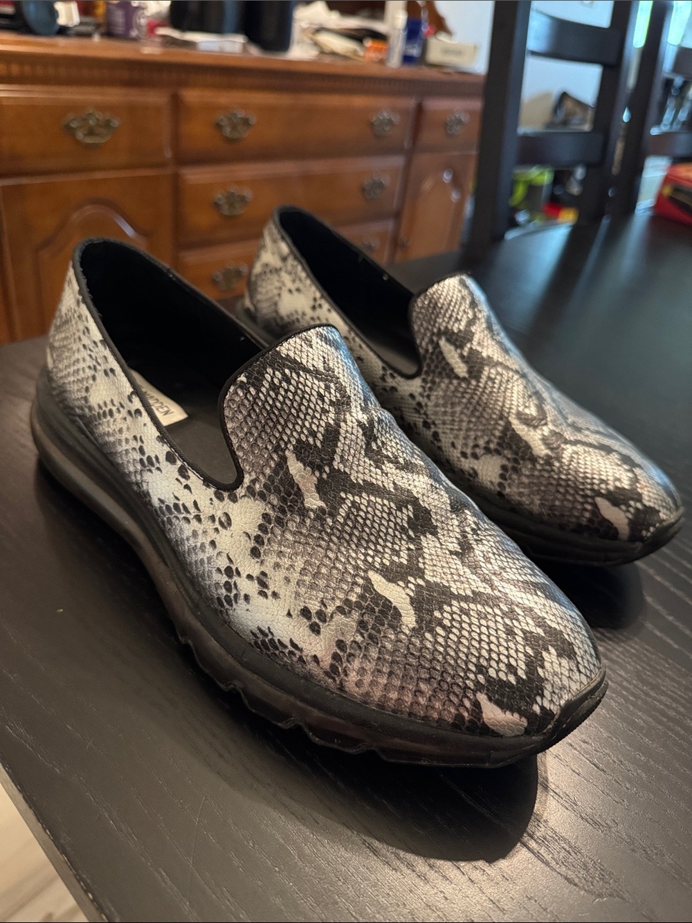 Steve Madden Men's Slip-On Snake Print Loafers - Black & White